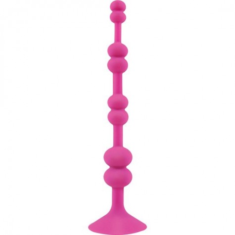 Розовая анальная цепочка с присоской PERLES DASPIRE - 22 см.